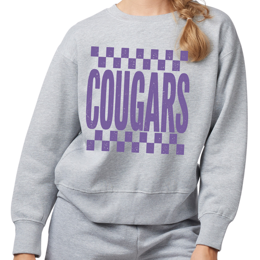 Checkered Cougars | Ladies Boxy Crewneck