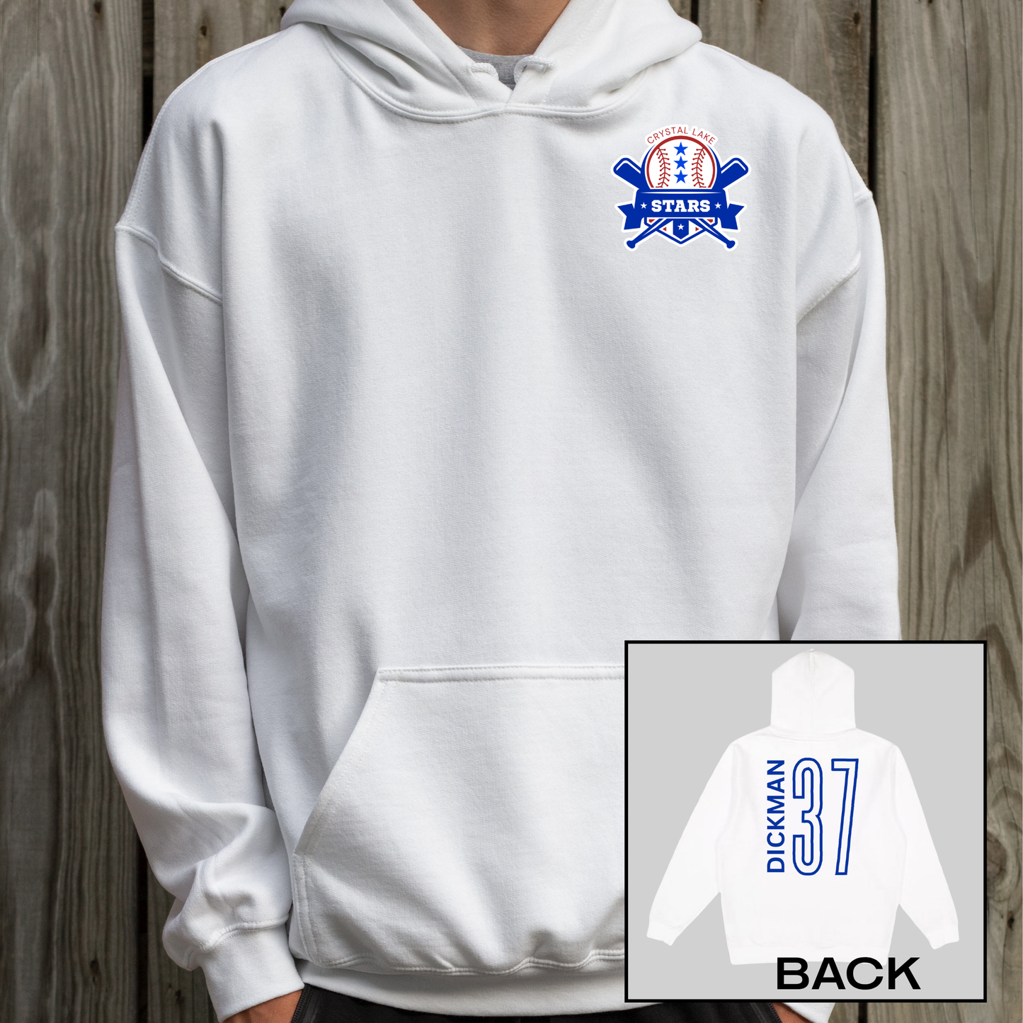 Crystal Lake Stars Pocket Logo | Adult Hooded Sweatshirt