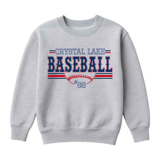 Crystal Lake Baseball, Personalized | Youth Fleece Crewneck