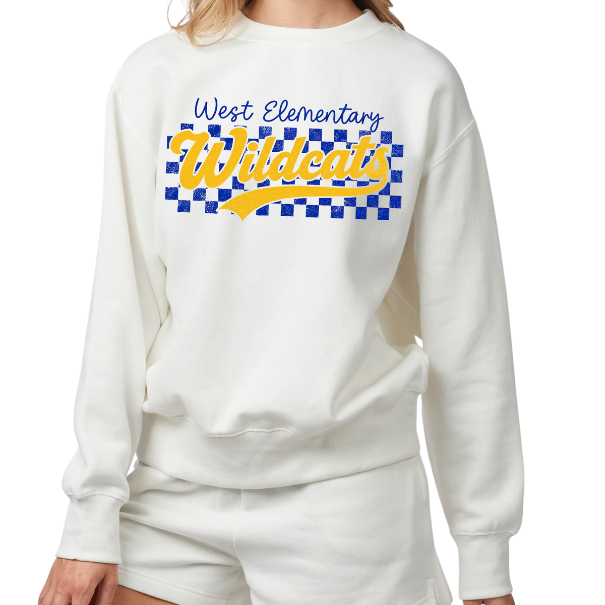 Checkered West Wildcats | Ladies Boxy Crewneck