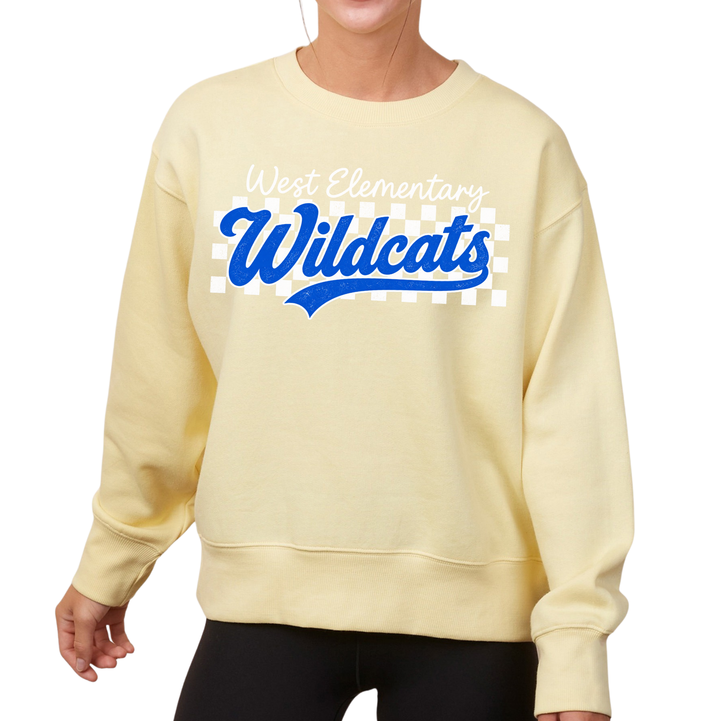 Checkered West Wildcats | Ladies Boxy Crewneck