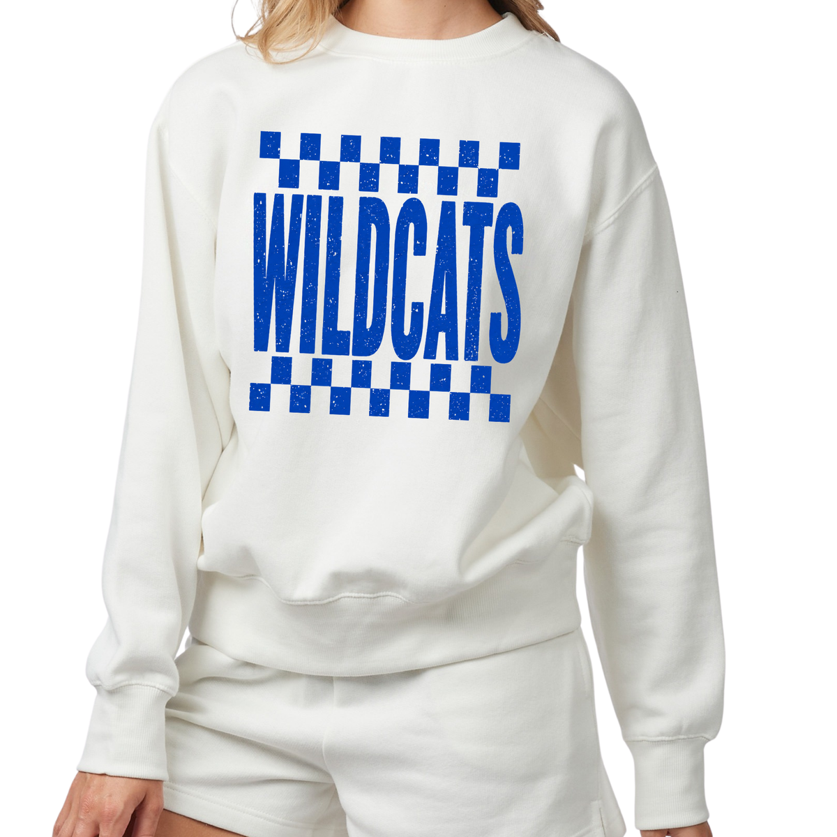 Checkered Wildcats | Ladies Boxy Crewneck