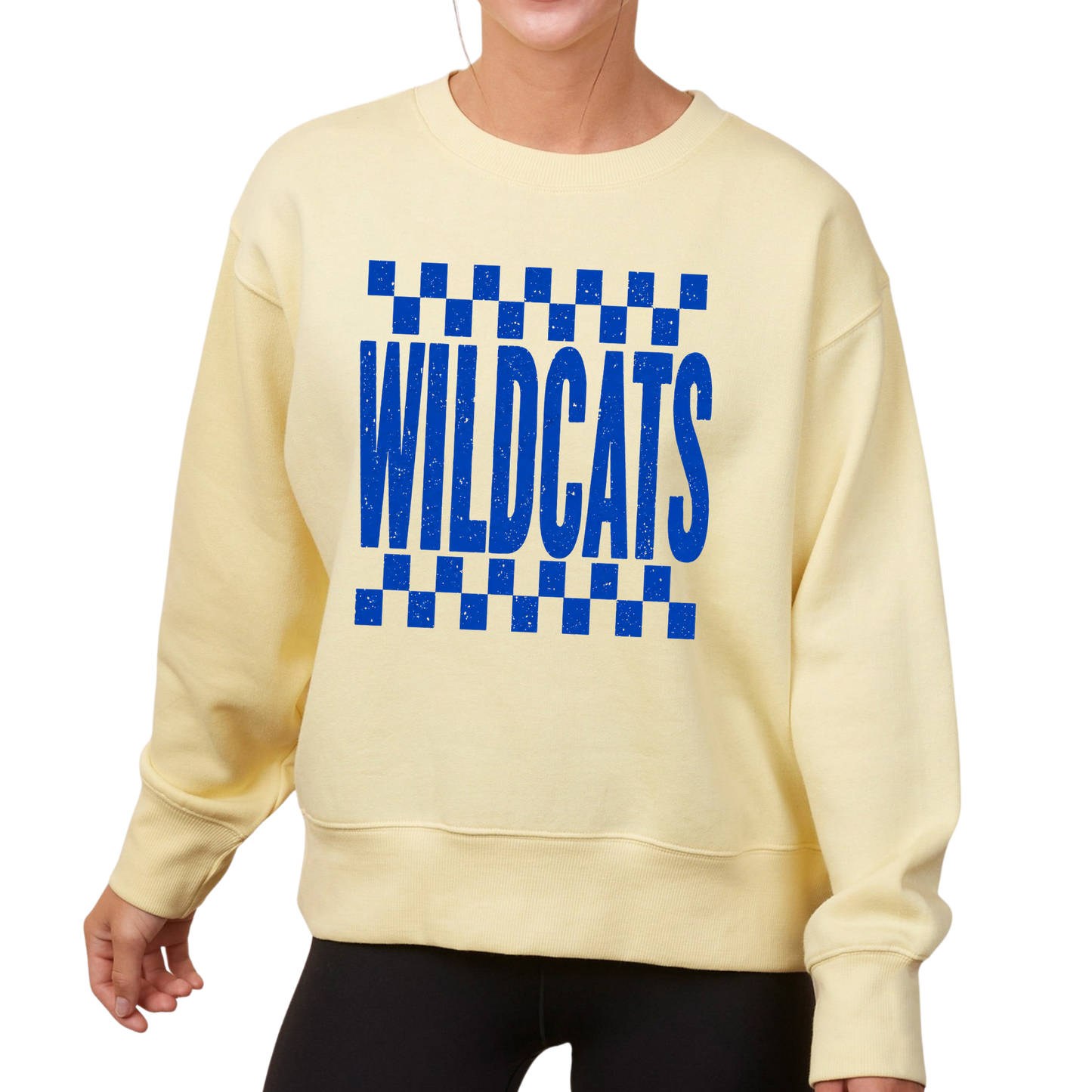 Checkered Wildcats | Ladies Boxy Crewneck