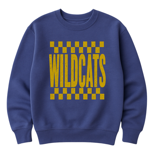 Checkered Wildcats | Youth Fleece Crewneck