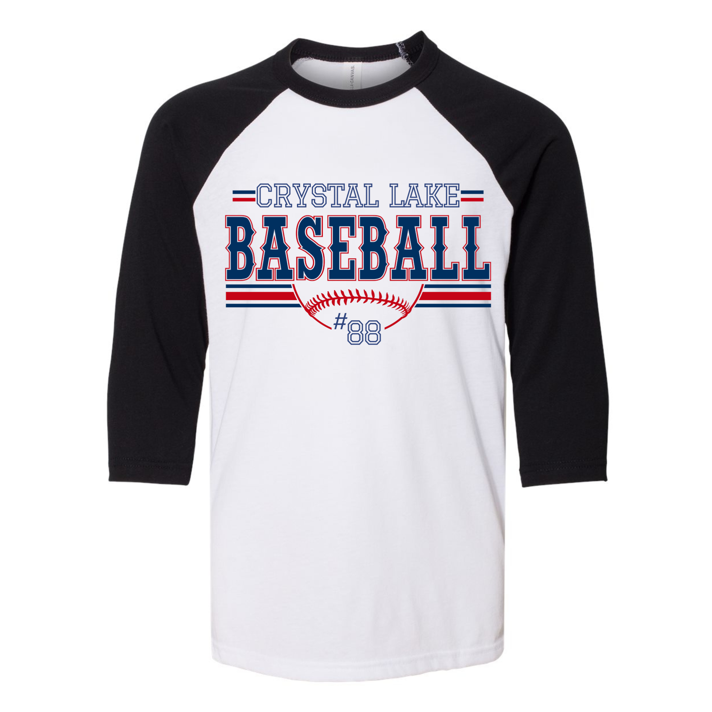 Crystal Lake Baseball, Personalized | Three-Quarter Sleeve Baseball Tee