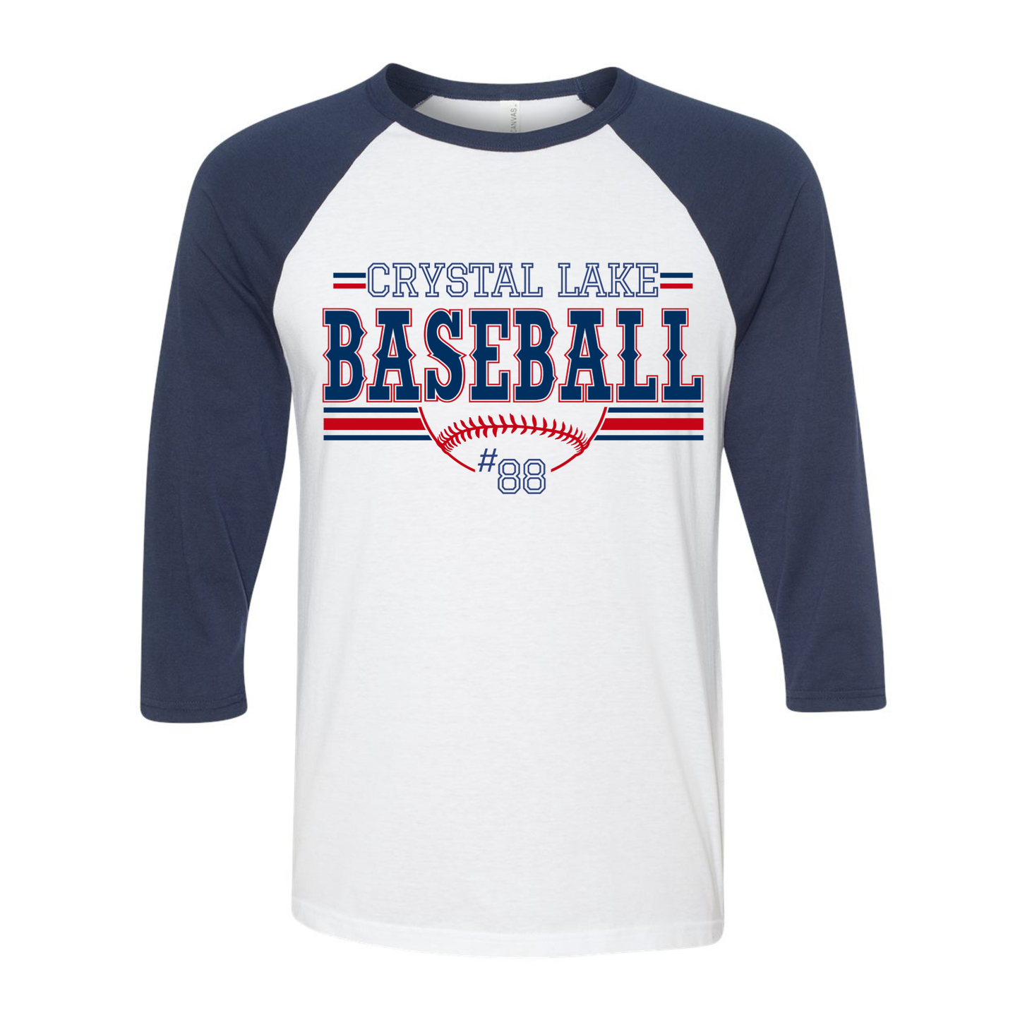 Crystal Lake Baseball, Personalized | Three-Quarter Sleeve Baseball Tee