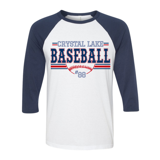 Crystal Lake Baseball, Personalized | Three-Quarter Sleeve Baseball Tee