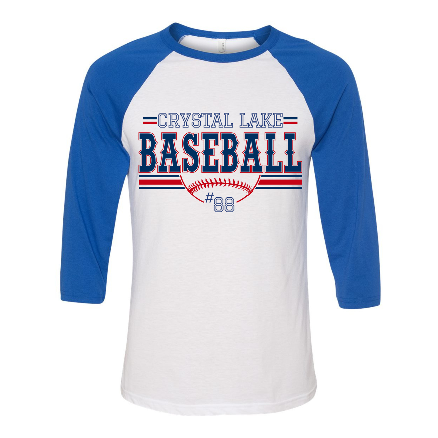 Crystal Lake Baseball, Personalized | Three-Quarter Sleeve Baseball Tee