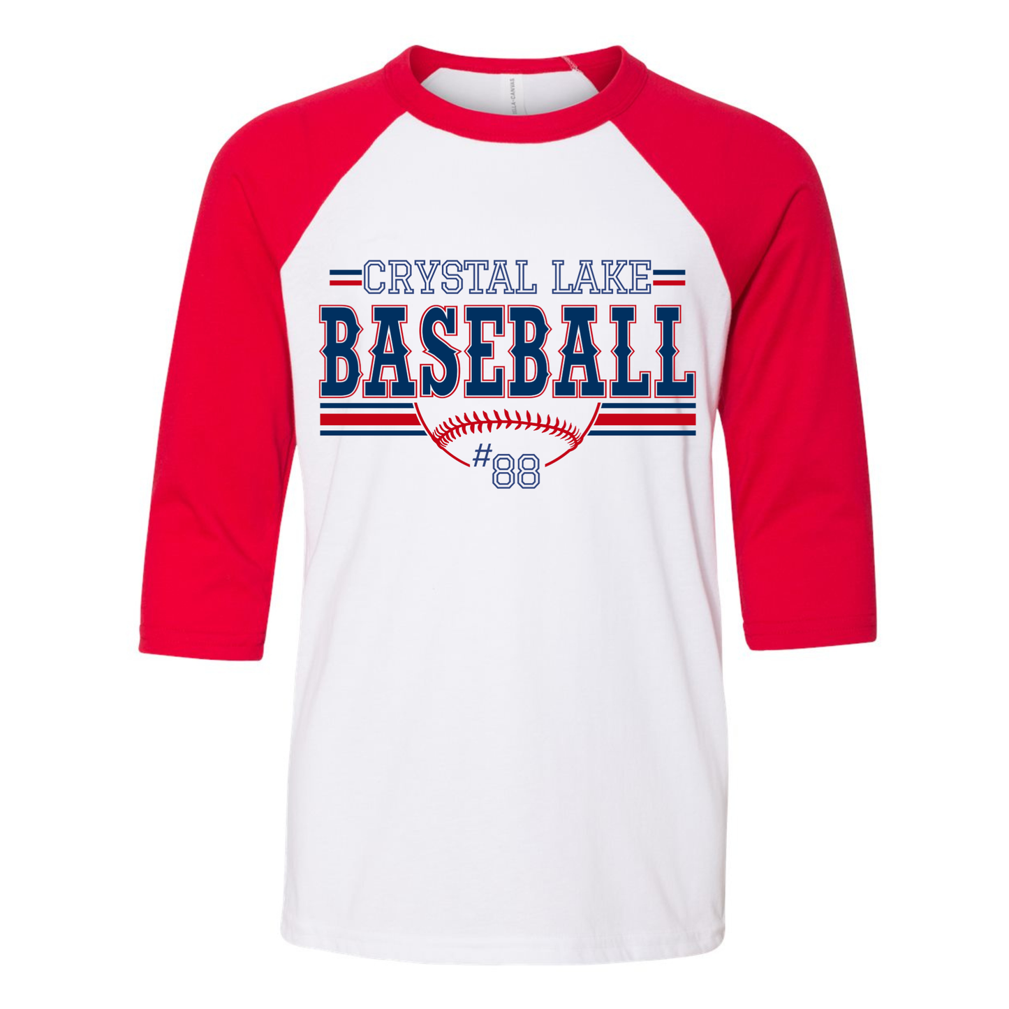 Crystal Lake Baseball, Personalized | Three-Quarter Sleeve Baseball Tee