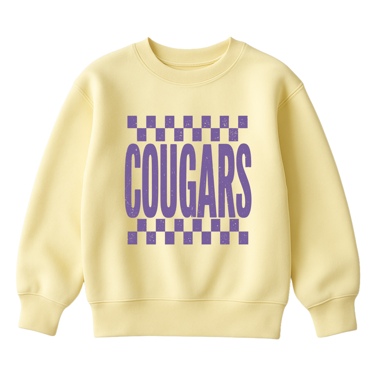 Checkered Cougars  | Youth Fleece Crewneck