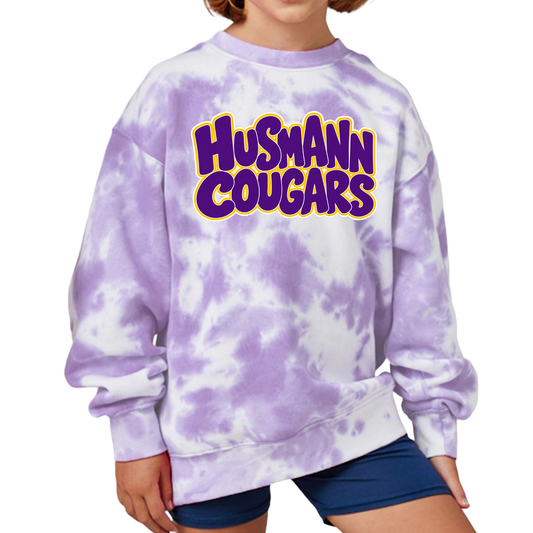 Husmann Cougars Bubble | Fleece Tie-Dye Crewneck