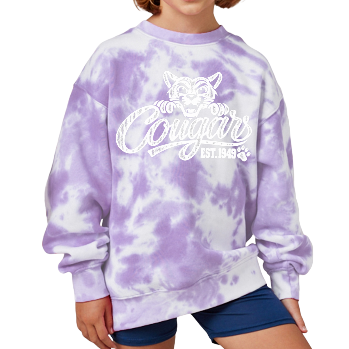 Cougars Mascot | Fleece Tie-Dye Crewneck