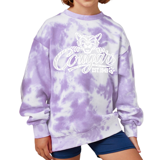 Cougars Mascot | Fleece Tie-Dye Crewneck