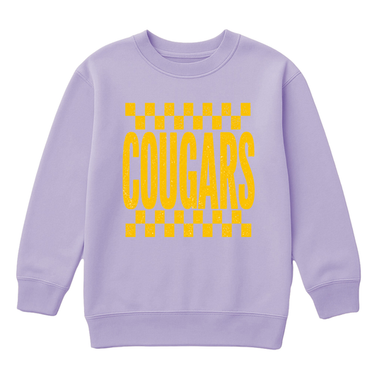 Checkered Cougars  | Youth Fleece Crewneck