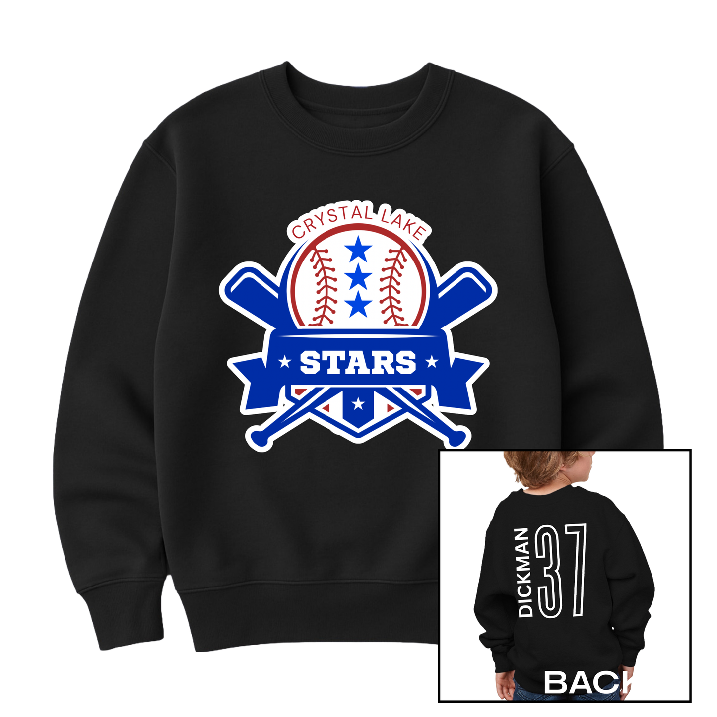 Crystal Lake Stars Logo | Youth Fleece Crewneck