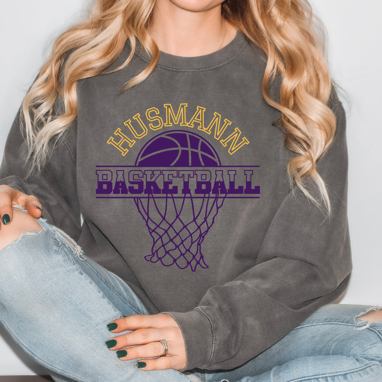 Husmann Elementary Basketball | Adult Comfort Colors Crewneck