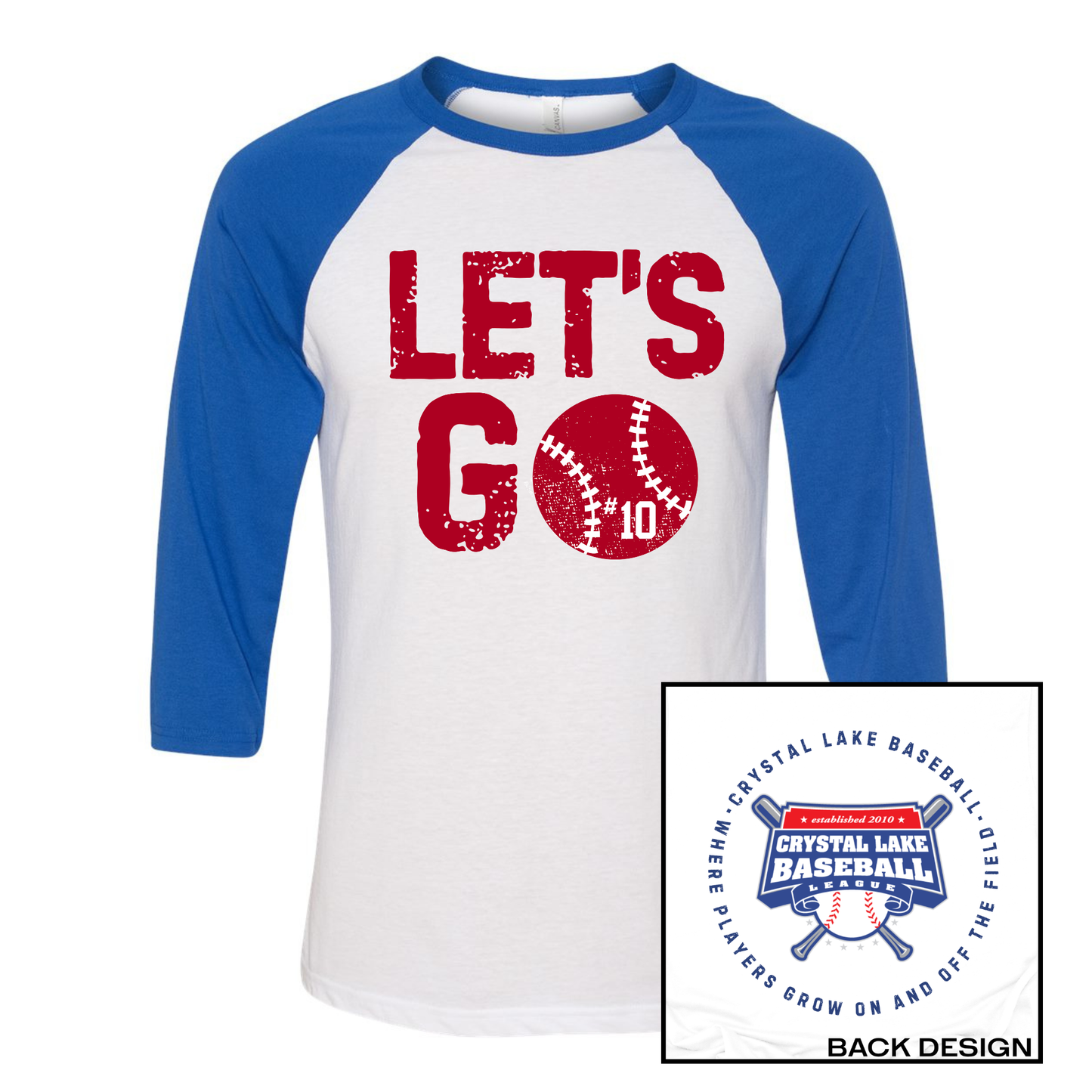 Let's Go CLB, Personalized | Three-Quarter Sleeve Baseball Tee