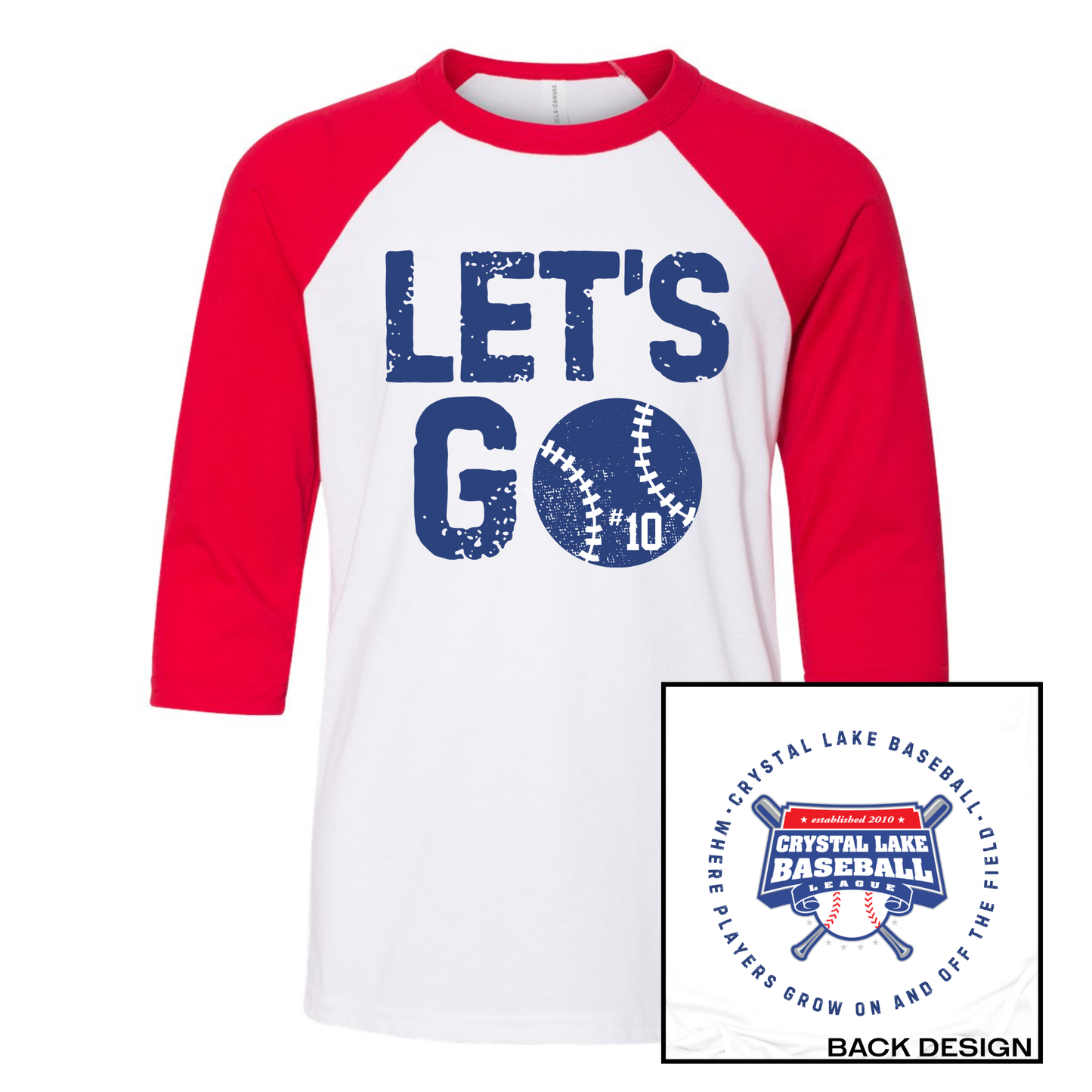 Let's Go CLB, Personalized | Three-Quarter Sleeve Baseball Tee