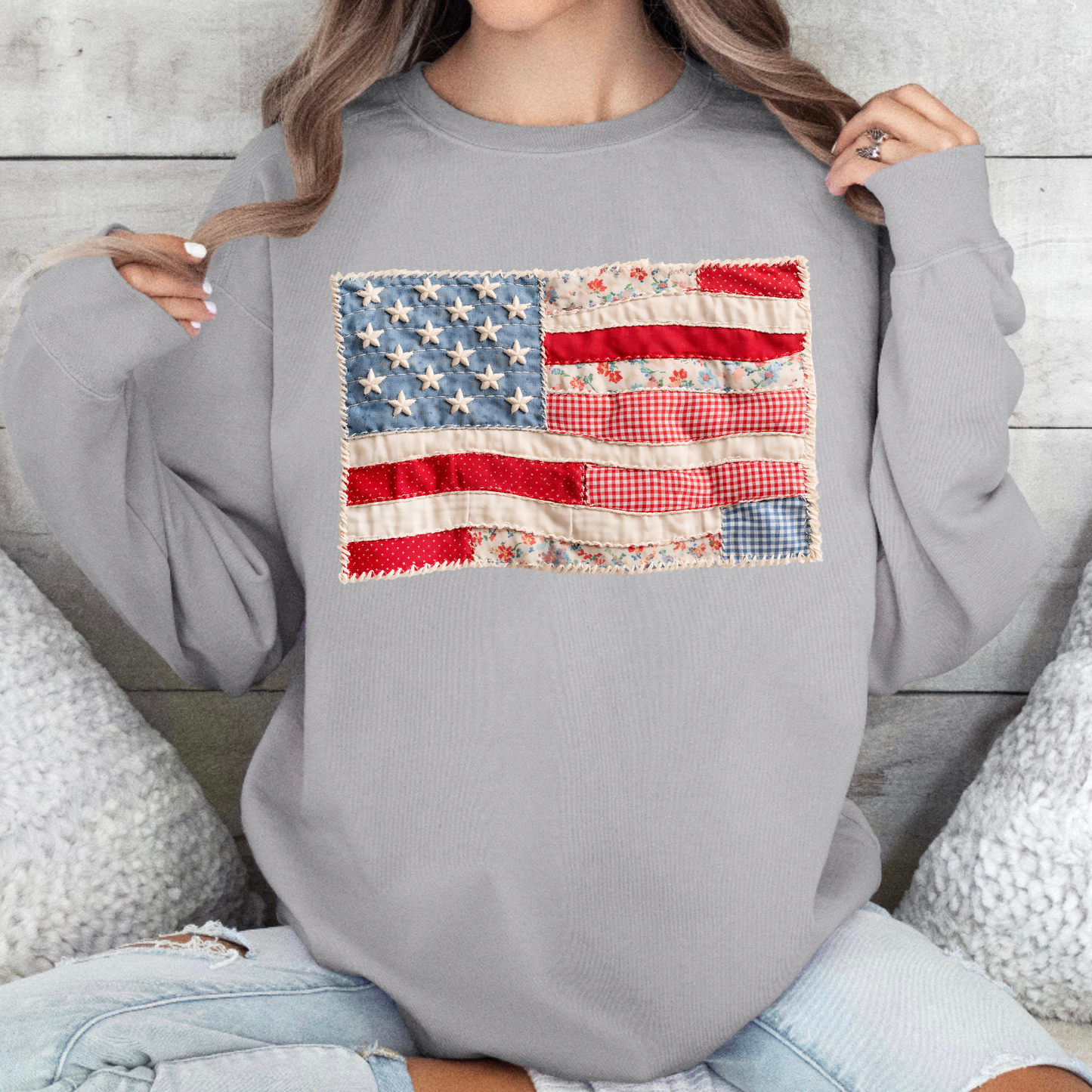 Patchwork Americana | Adult Comfort Colors Crewneck