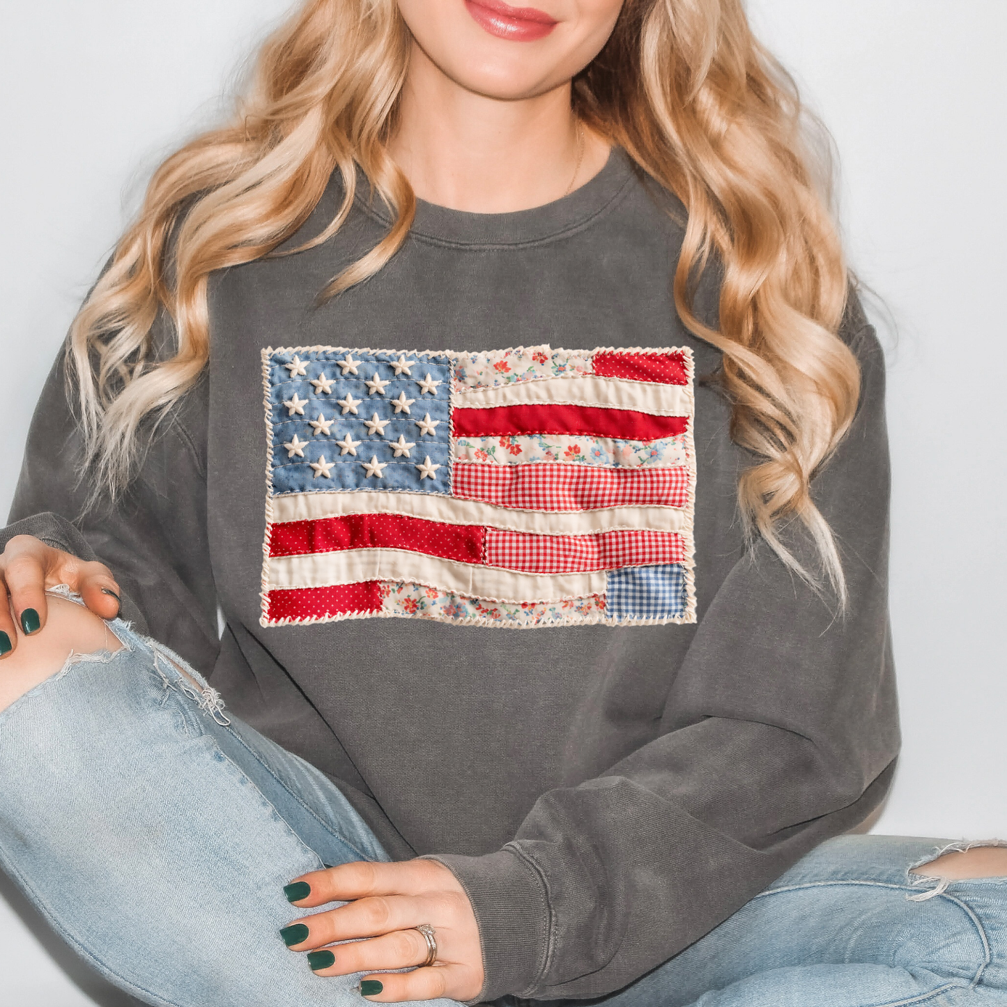 Patchwork Americana | Adult Comfort Colors Crewneck