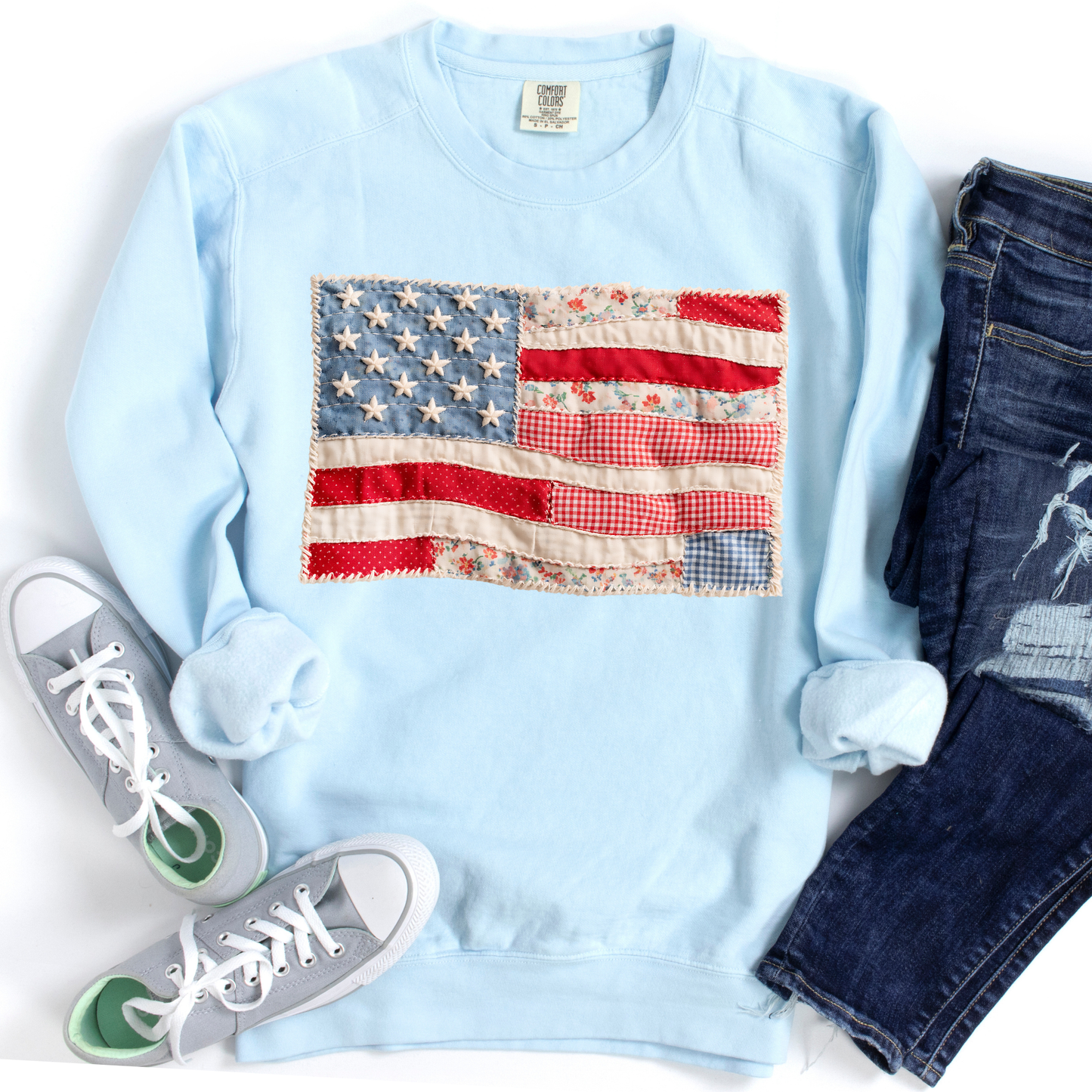Patchwork Americana | Adult Comfort Colors Crewneck