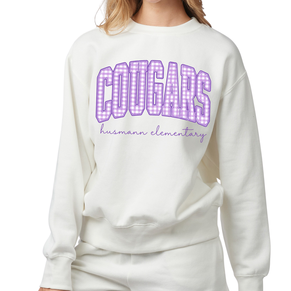 Plaid Cougars | Ladies Boxy Crewneck