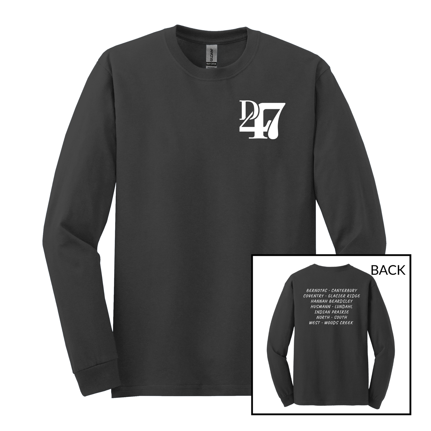 D47 Schools White | Long Sleeve Adult Tee