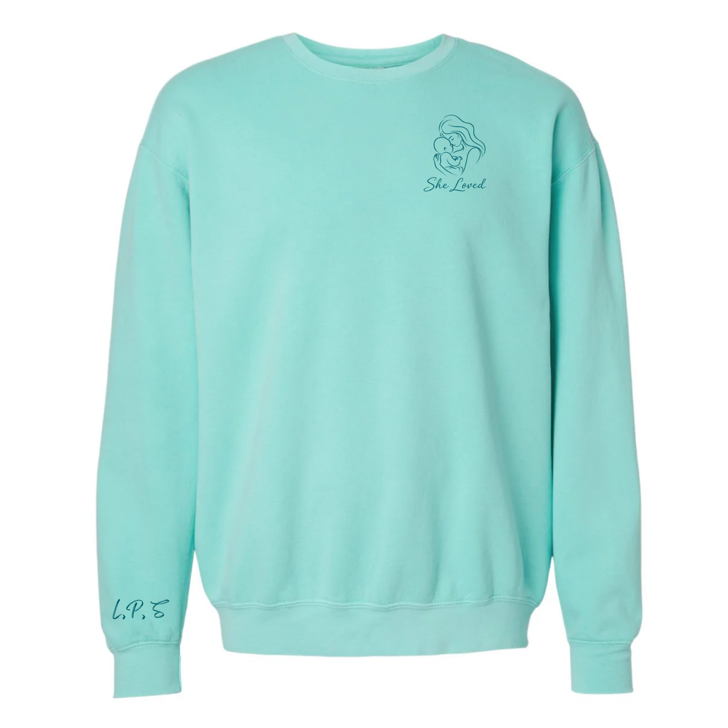 She Loved, Personalized Initials | Adult Comfort Colors Crewneck