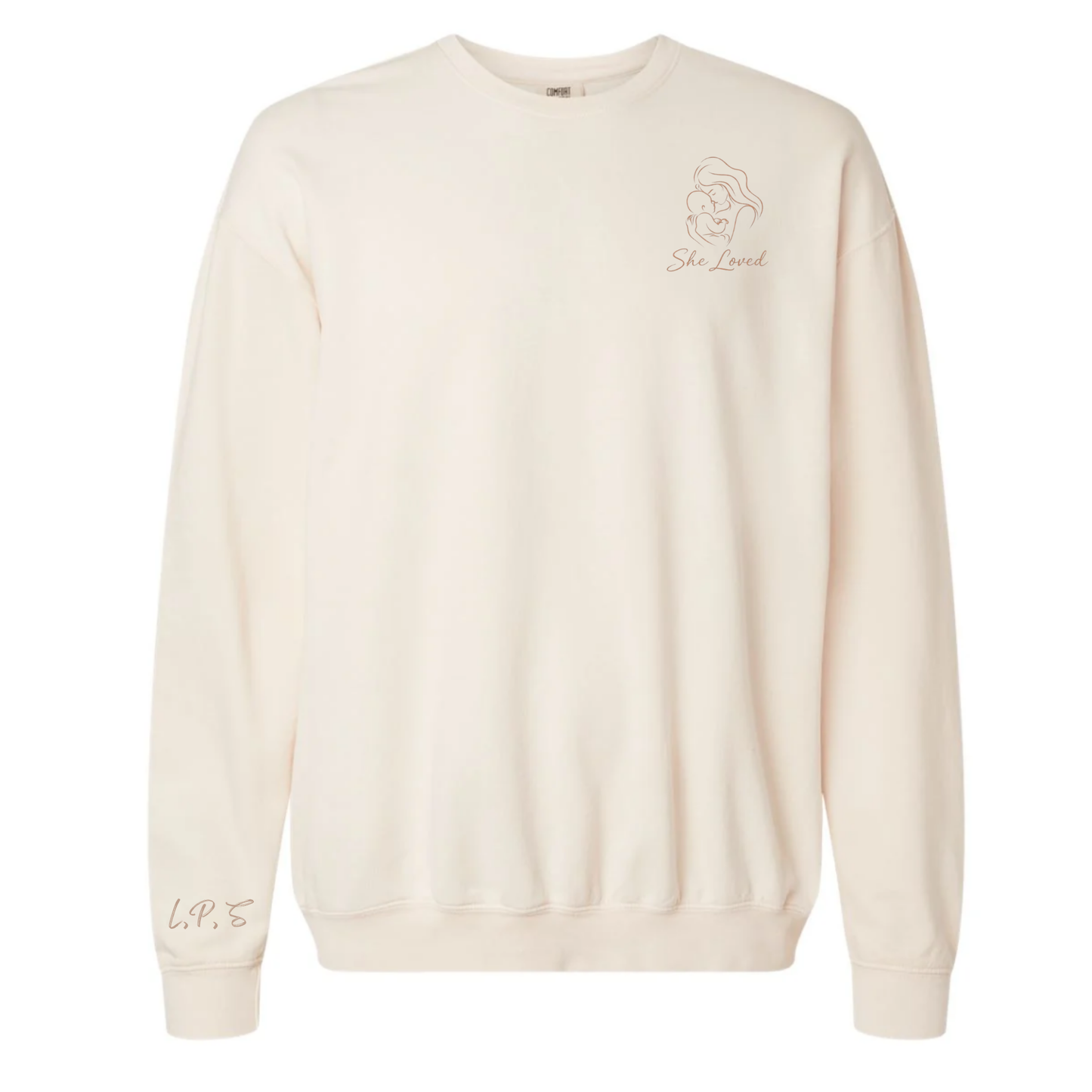 She Loved, Personalized Initials | Adult Comfort Colors Crewneck